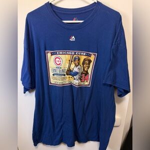 Ernie Banks Chicago Cubs Baseball Blue Majestic T Shirt Sz 2XL Fits Like XL
